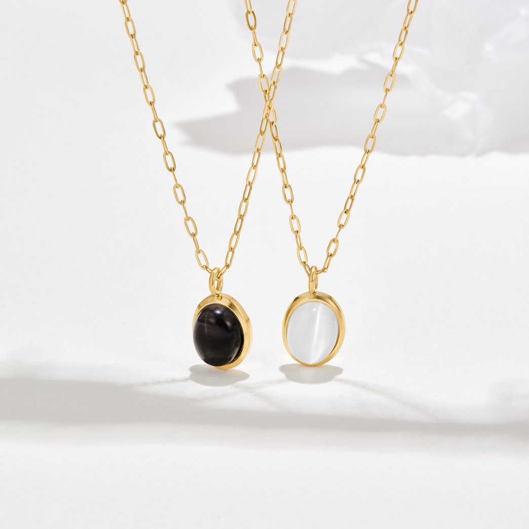 Milky Opal-Effect Round Pendant Necklace