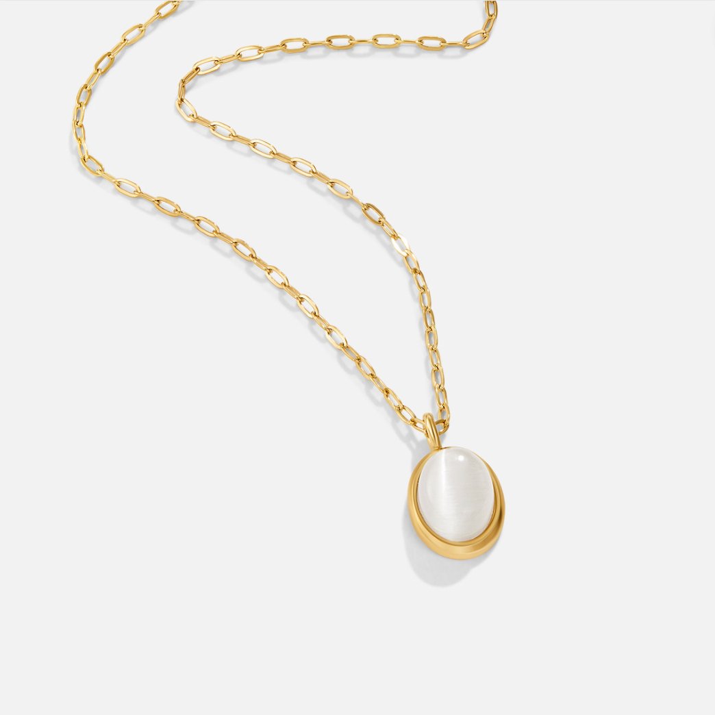 Milky Opal-Effect Round Pendant Necklace