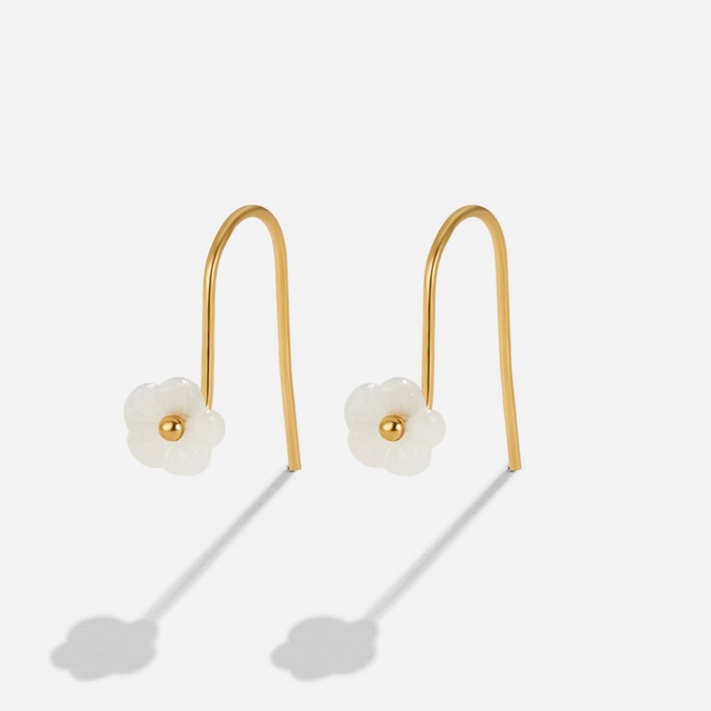 Shell-Sheen White Petal Drop Earrings