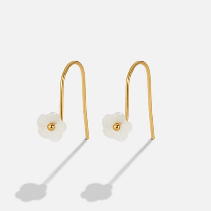 Shell-Sheen White Petal Drop Earrings