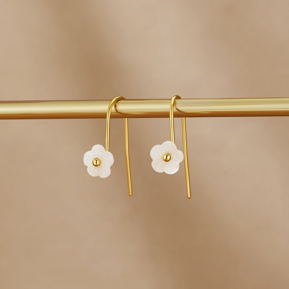Shell-Sheen White Petal Drop Earrings