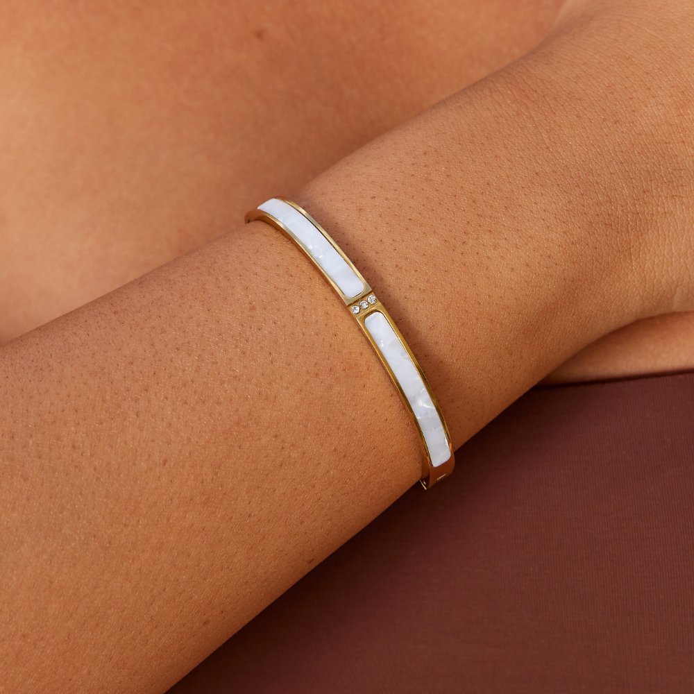 Sahara Pale Stone Inset Gold-Tone Bangle