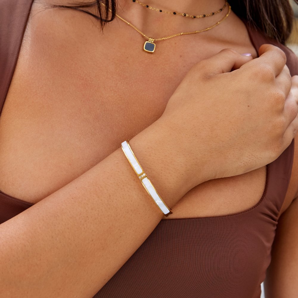 Sahara Pale Stone Inset Gold-Tone Bangle