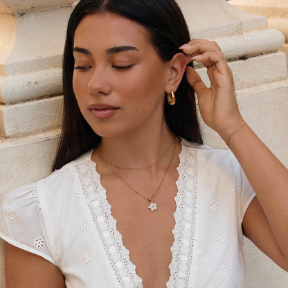 Soft White Blossom Gold-Tone Chain Necklace