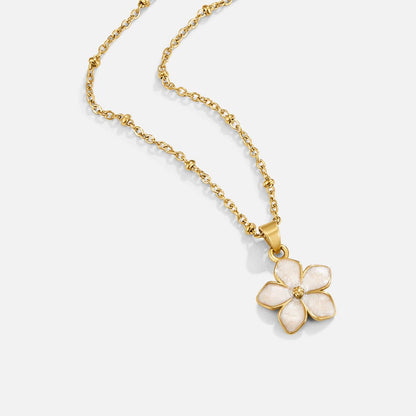 Soft White Blossom Gold-Tone Chain Necklace