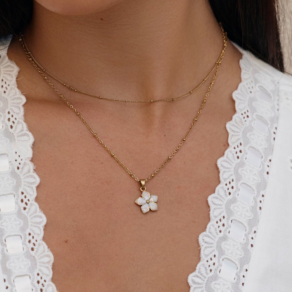 Soft White Blossom Gold-Tone Chain Necklace