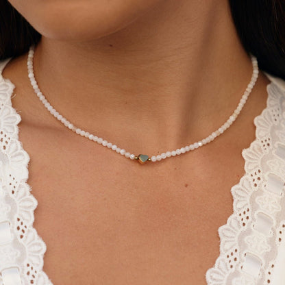 Selene Soft White Bead Fine Chain Necklace
