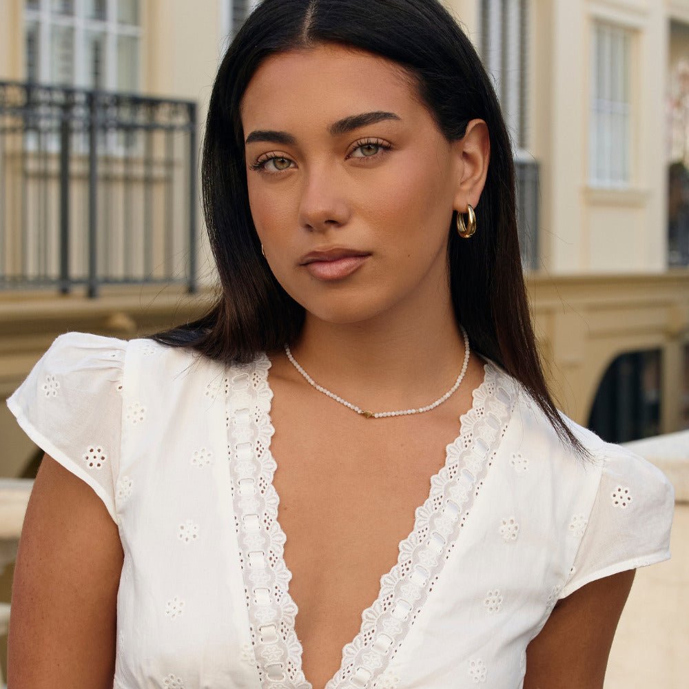 Selene Soft White Bead Fine Chain Necklace