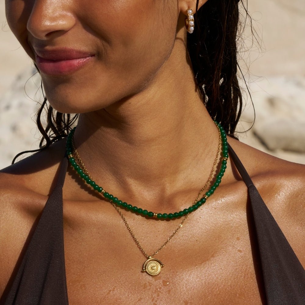Winona Deep Green Stone-Look Drop Necklace