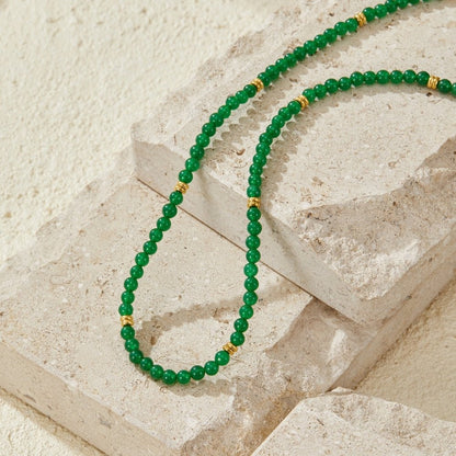 Winona Deep Green Stone-Look Drop Necklace