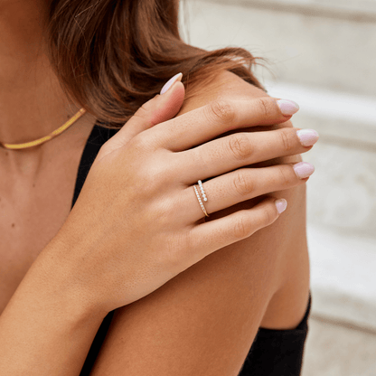 Single Pearl Bead and Crystal Open Wrap Ring