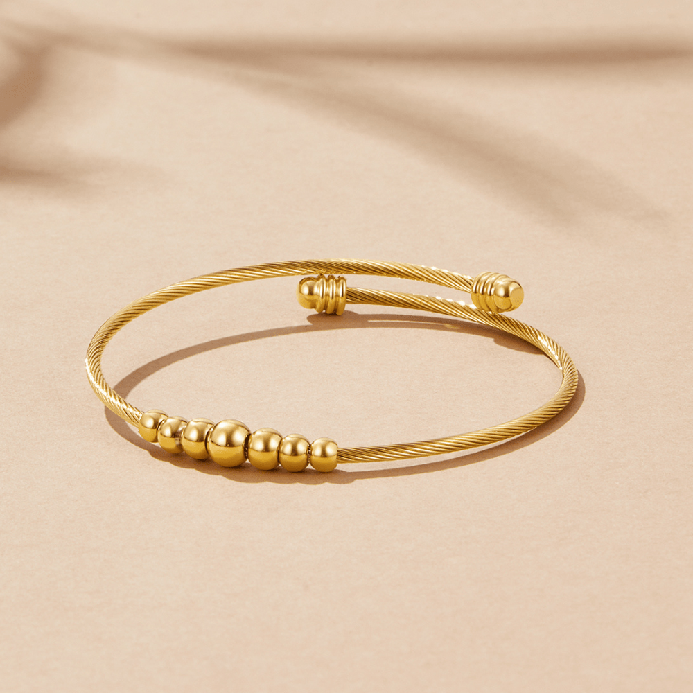 Yuri Small Beaded Edge Rounded Gold-Tone Bangle