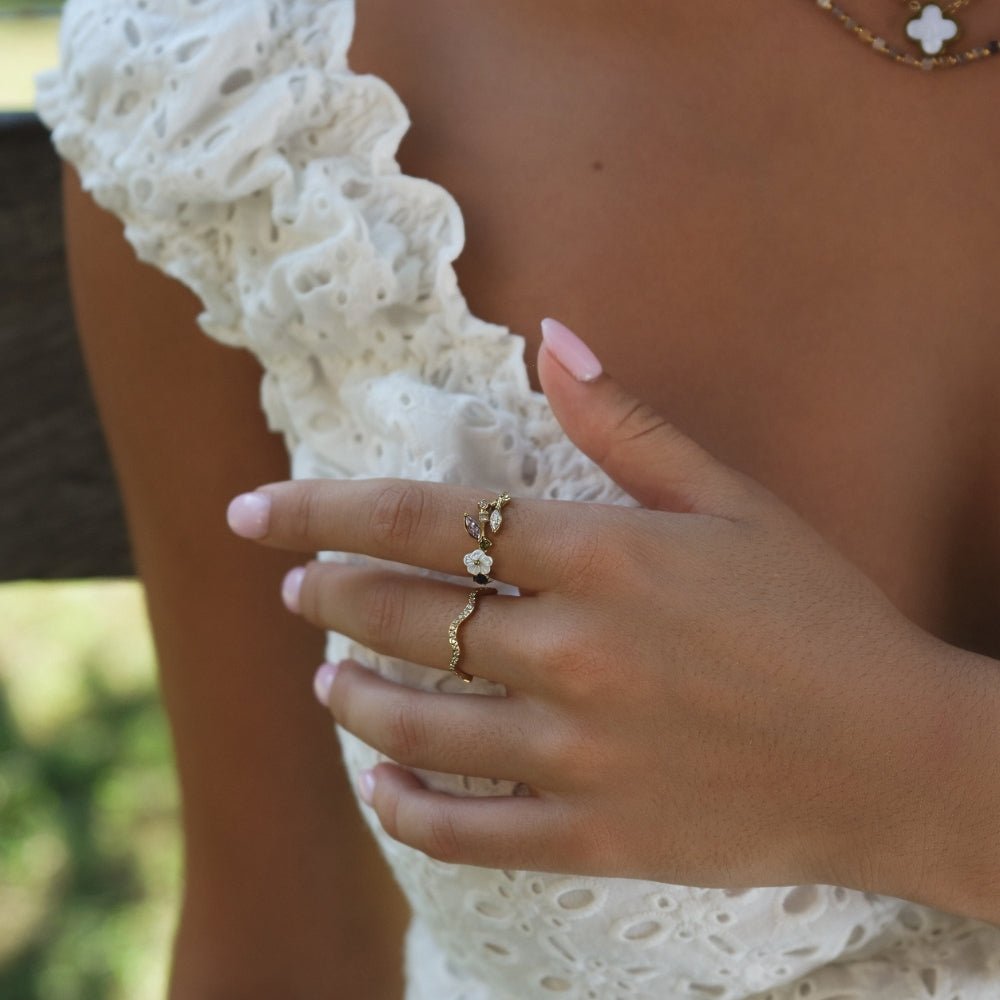 Zenya Rippled Crystal Gold-Tone Ring