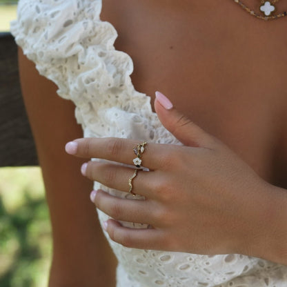 Ivory White Blossom Crystal Gold-Tone Ring