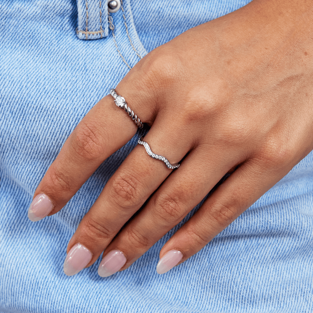 Zenya Rippled Crystal Silver-Tone Ring